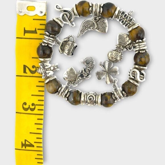 Tiger's Eye Silvertone Charm Bracelet - Picture 2 of 7